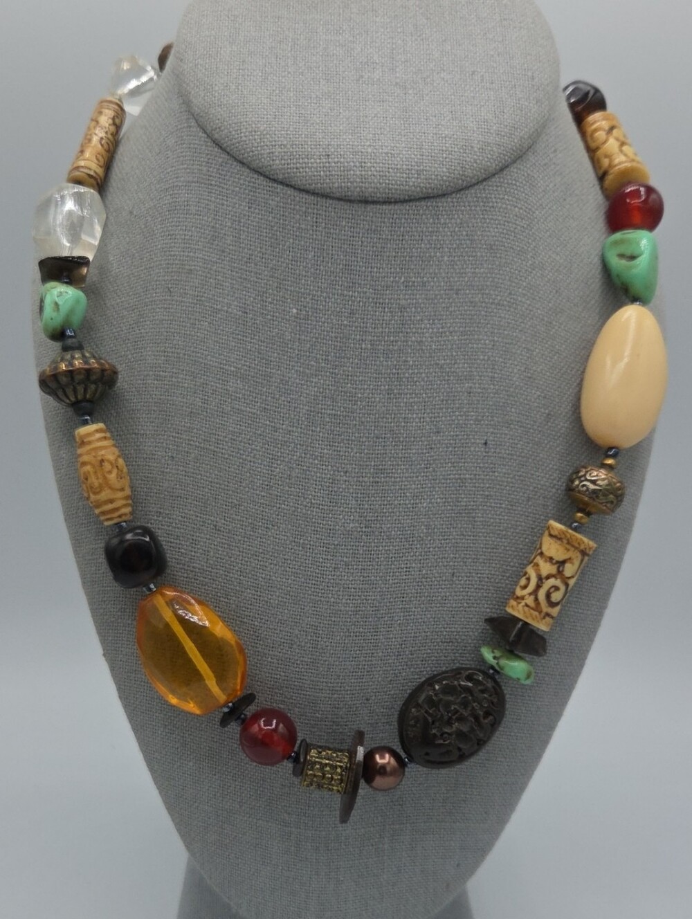5 for $25! Coldwater Creek Boho Mixed-Stone Beaded Necklace Amber, Cream, Green